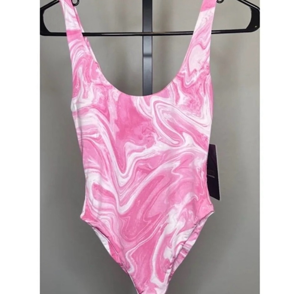 👙 NWT Naked Wardrobe Pink Marble One Piece Bathing Suit - Picture 6 of 8